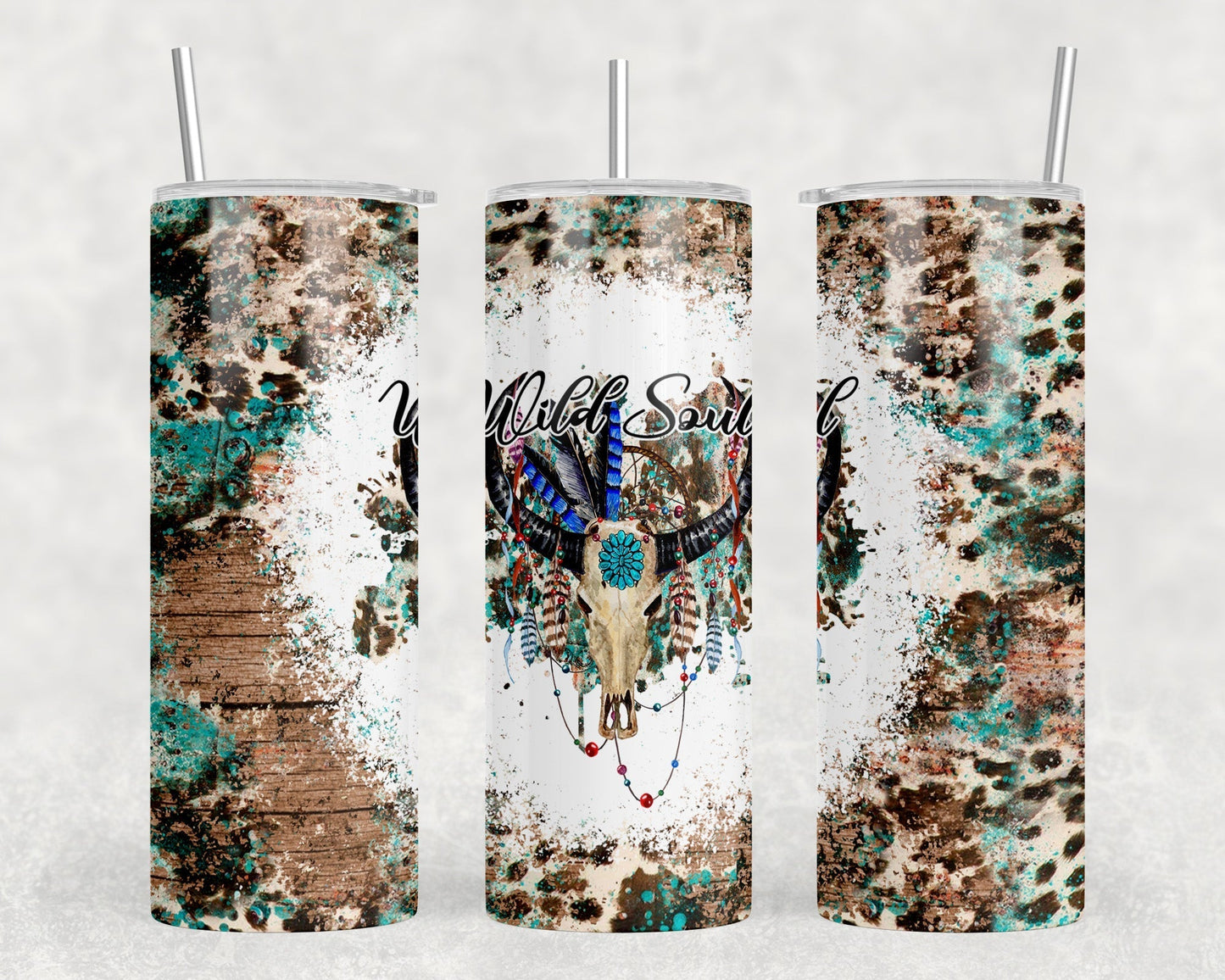 Western Bull Skull - 20 oz Steel Skinny Tumbler - Optional Blue Tooth Speaker - Speaker Color will Vary by Rowdy Ridge Co
