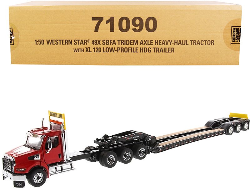 Western Star 49X SBFA Tridem Axle Heavy-Haul Tractor with XL 120 Low-Profile HDG Trailer Red and Black "Transport Series" 1/50 Diecast Model by Diecast Masters free shipping USA