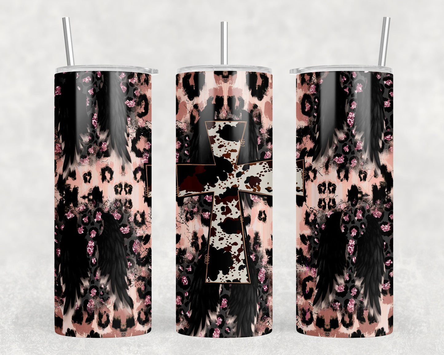 Western Wings Cross - 20 oz Steel Skinny Tumbler - Optional Blue Tooth Speaker - Speaker Color will Vary by Rowdy Ridge Co