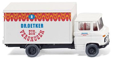 Wiking 27401 HO Scale Mercedes-Benz L 608 Box-Body Delivery Truck - Assembled -- Dr. Oetker Eisvergngen (white, red, yellow, blue, German Lettering)