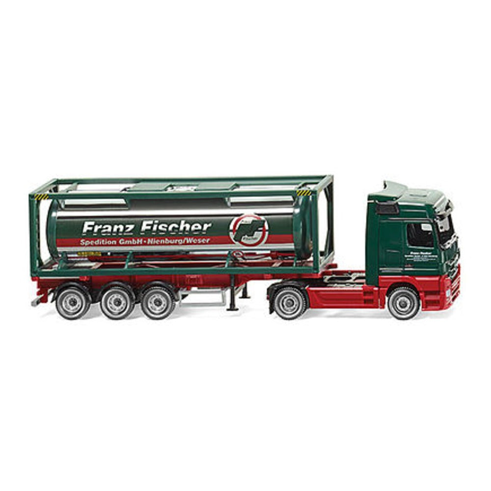 Wiking 53603 HO Scale Mercedes-Benz Actros Tractor w/30' Tank Trailer - Assembled -- Franz Fischer Spedition (green, red, German Lettering)