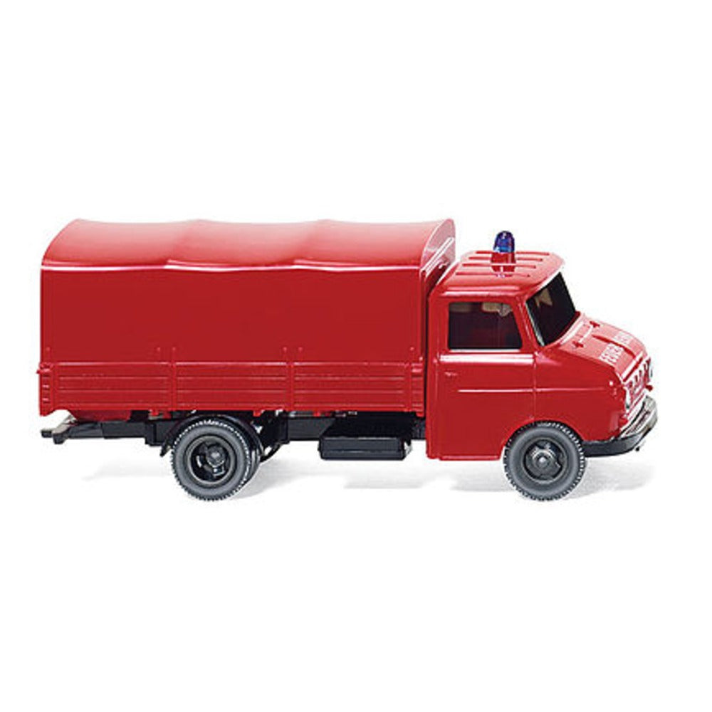 Wiking 86127 HO Scale Opel Blitz Low-Side Truck w/Tarp Cover - Assembled -- Fire Department (red, German Lettering)