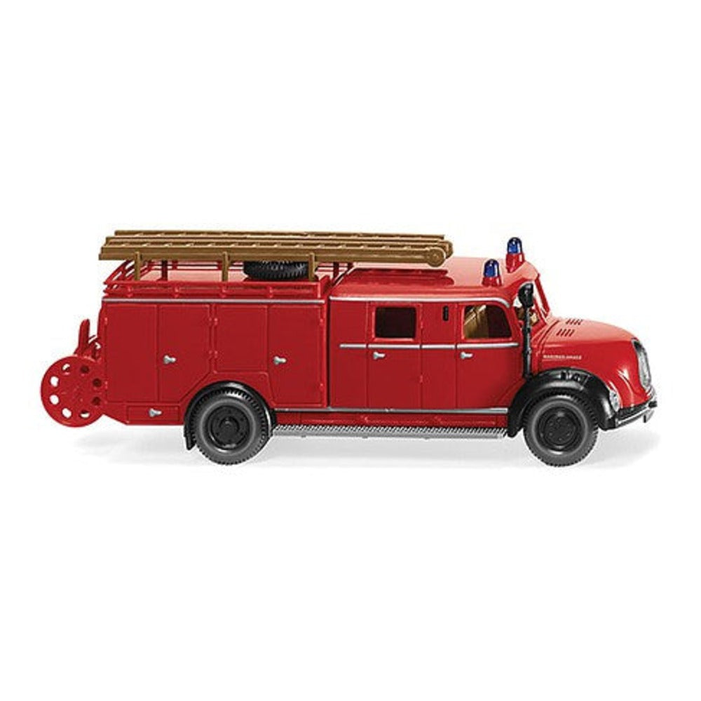 Wiking 86399 HO Scale 1956 Magirus LF 16 Fire Truck - Assembled -- Fire Department (red, black, German Lettering)
