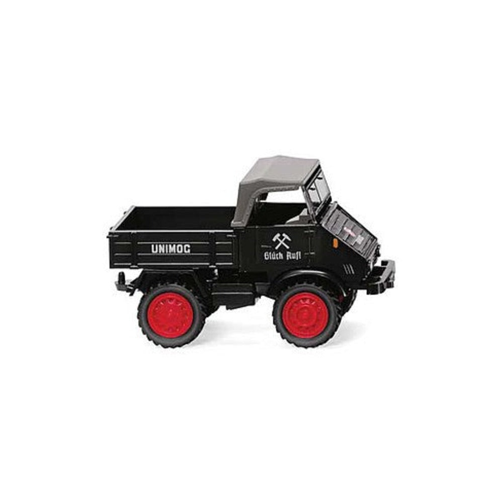 Wiking 87067 HO Scale 1950 Unimog U411 Truck - Assembled -- Gluck Auf (black, German Lettering)