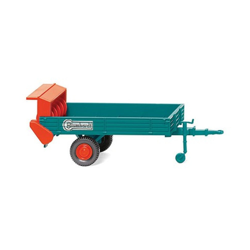 Wiking 88703 HO Scale 1949-1960 Blumhardt Manure Spreader - Assembled -- Blue, Red