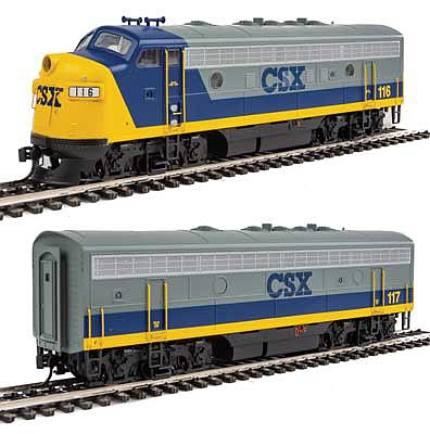 Walthers Mainline 19950 HO Scale EMD F7 A-B Set - ESU Sound and DCC -- CSX Transportation #116, 117 (YN2; gray, blue, yellow)