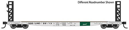 Walthers Mainline 5915 HO Scale 53' GSC Bulkhead Flatcar - Ready to Run -- Soo Line #5945 (white, black, green)