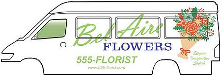 Walthers SceneMaster 949-12205 HO Scale Delivery Van - Assembled -- Bel Aire Flowers (white, green, red)