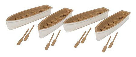 Walthers SceneMaster 4163 HO Row Boat 4-Pack White Tan