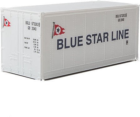 Walthers SceneMaster 949-8661 HO Scale 20' Smooth-Side Container - Ready to Run -- Blue Star Line (white, blue, red)