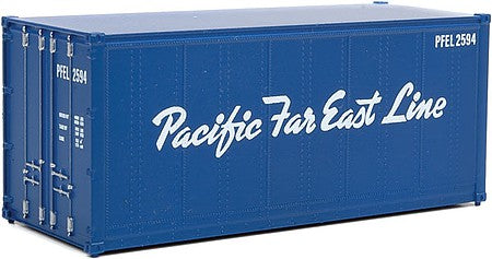 Walthers SceneMaster 949-8666 HO Scale 20' Smooth-Side Container - Ready to Run -- Pacific Far East Line (blue, white)
