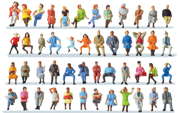Preiser 14418 HO Scale Seated Passengers Figure Set, 48 Figures