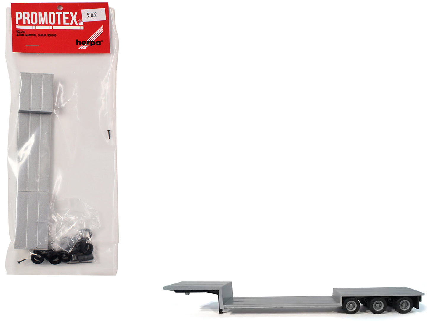3-Axle Double-Drop Flatbed Trailer Silver Top 1/87 (HO) Plastic Model by Promotex  free shipping USA