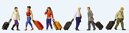 Preiser 10640 HO Scale Walking Travelers w/Rolling Suitcases 3 Men, 3