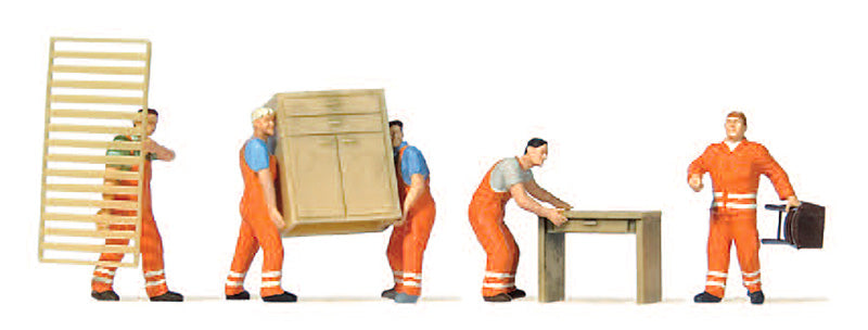 Preiser 10714 HO Scale Furniture Movers Figure Set pkg(5)