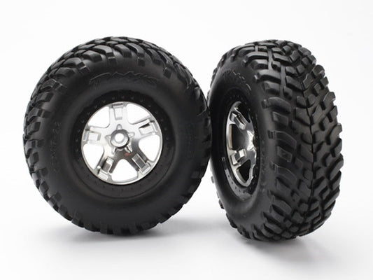 Traxxas 5873X Racing Tire & Beadlock Style Satin Chrome Wheels SLASH