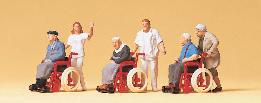 Preiser 10479 HO Elderly in Wheelchairs Set pkg(3) 6 Figures
