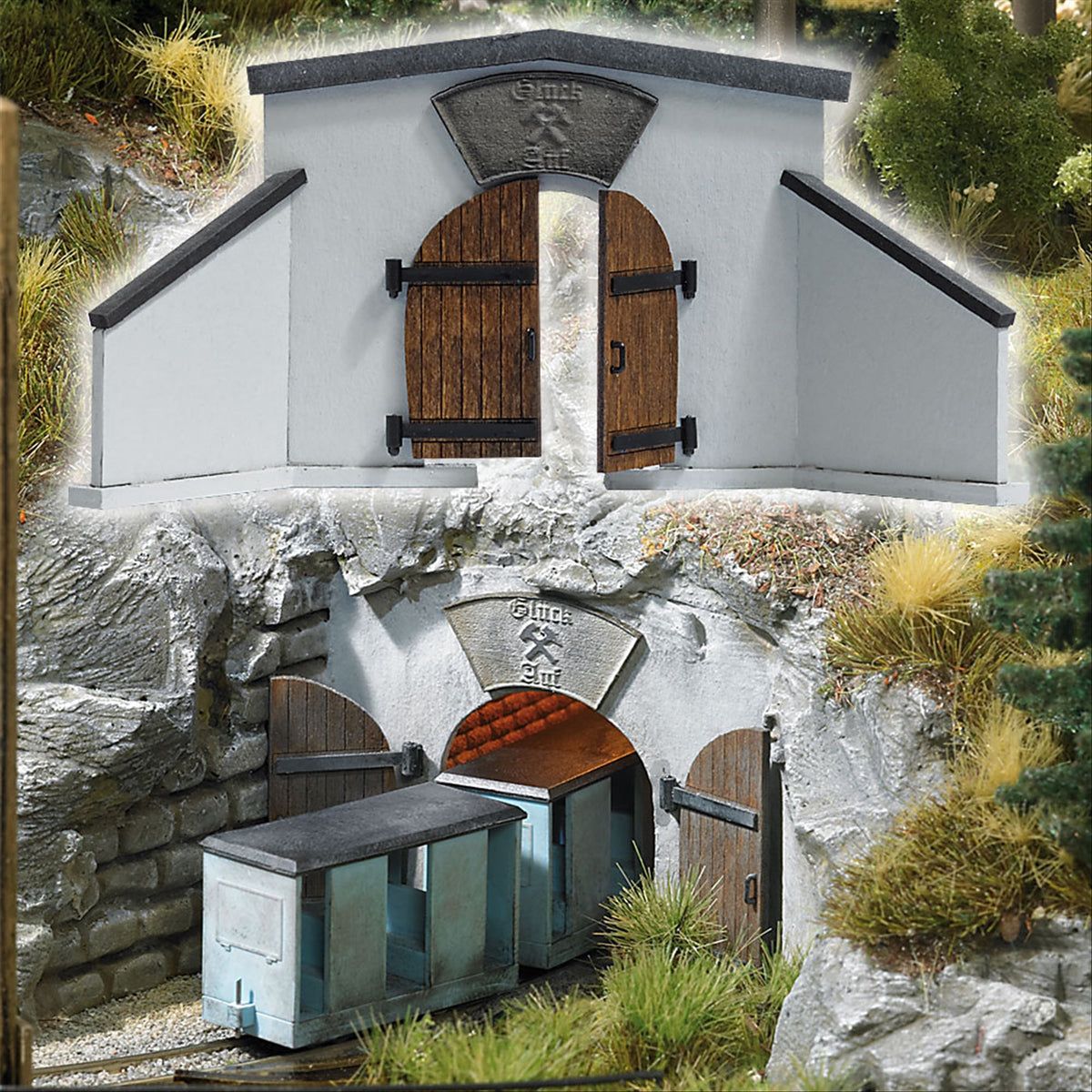 Busch 1470 HO Scale Mine Entrance Portal Kit, 1-Rail
