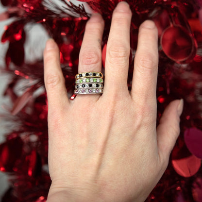 Vintage 1980s I Love You Ring Band Ring Garnet and Clear Austrian Crystals Imported by PVD Vintage Jewelry