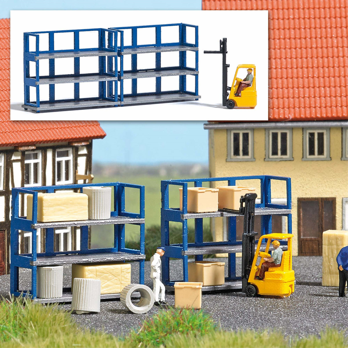 Busch 8280 N Scale Forklift & Shelving Action Set