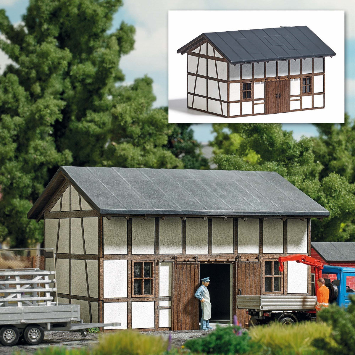Busch 1553 HO Scale Half-Timber Storage Shed Laser-Cut Kit