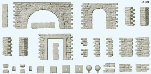 Preiser 18217 HO Scale Quarrystone Walls With Doorways, Arches