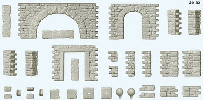 Preiser 18217 HO Scale Quarrystone Walls With Doorways, Arches