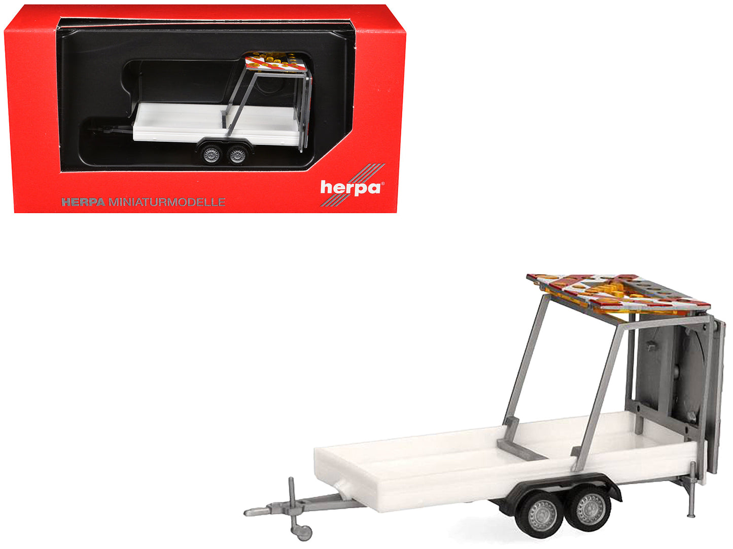 Road Maintenance Trailer White with Striped Top 1/87 (HO) Plastic Model by Promotex  free shipping USA