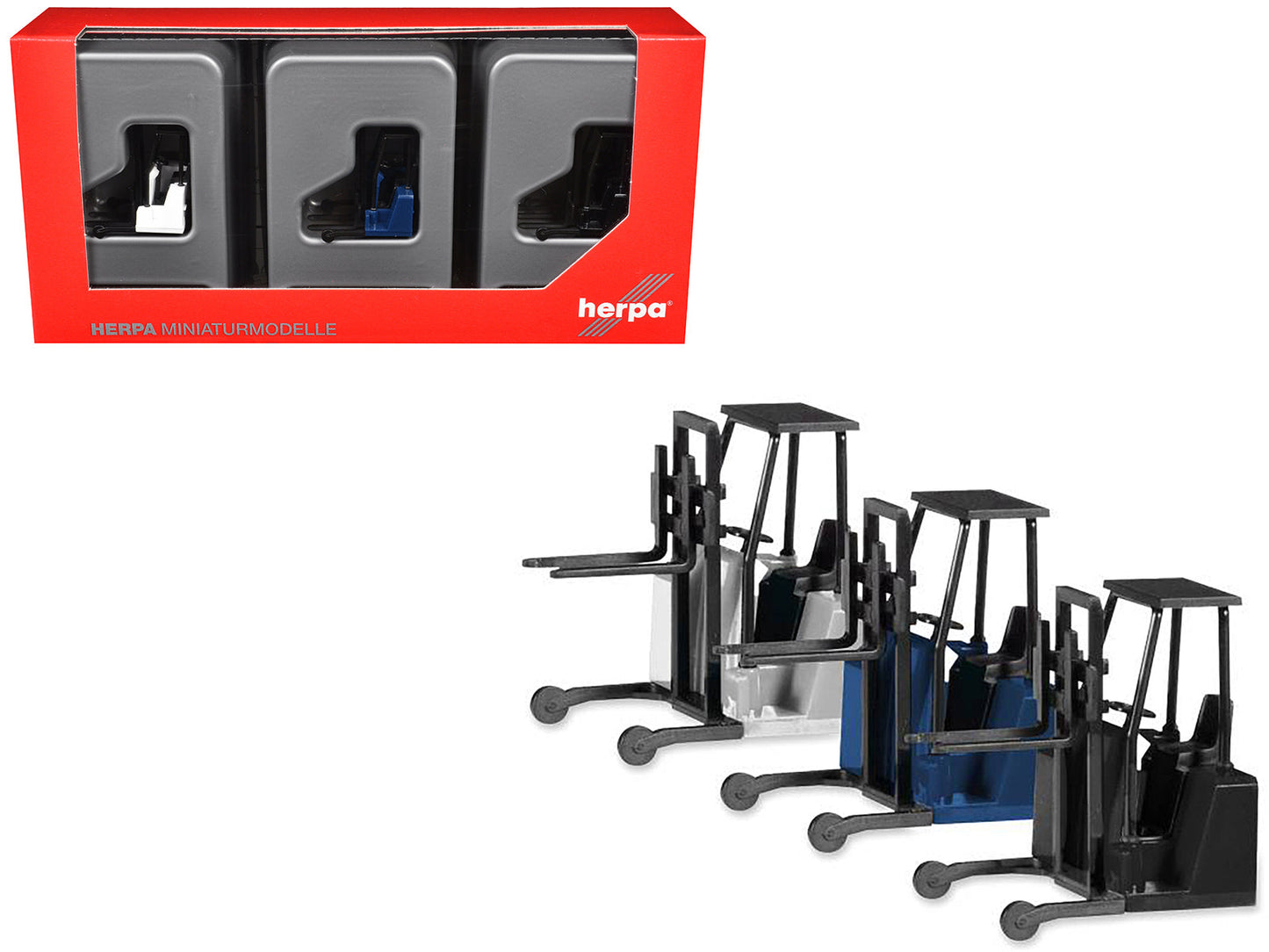 Forklifts with Trailer Bumper 3 Piece Set 1/87 (HO) Plastic Models by Promotex  free shipping USA