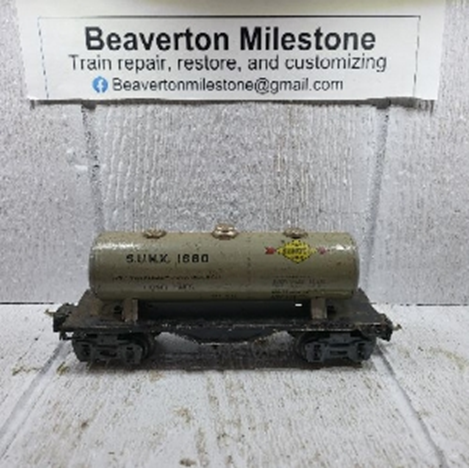 LIONEL TANK CAR (0), 33-42 VARIATION (B) ALUMINUM, NO LVES LETTERING