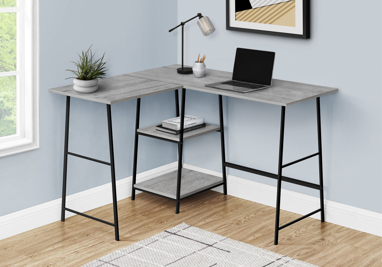 Computer Desk, Home Office, Corner, Storage Shelves, L Shape, Work, Laptop, Contemporary, Modern by Couch.com