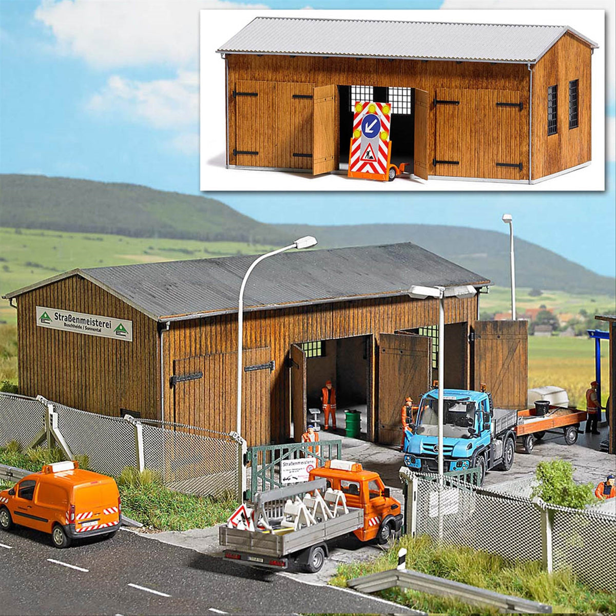 Busch 1456 HO Scale Road Maintenance Garage, Wood Kit