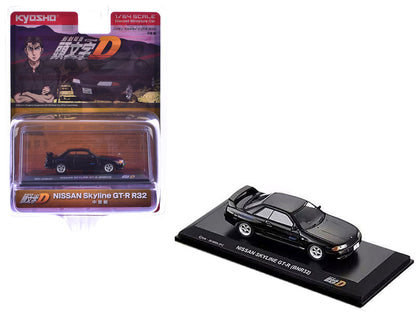 Nissan Skyline GT-R (BNR32) RHD (Right Hand Drive) Black "Initial D" Manga 1/64 Diecast Model Car by Kyosho  free shipping USA