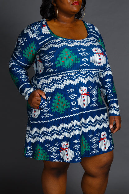 The Eggnog Aficionado | Snowman Print Christmas Skater Dress by Shinesty