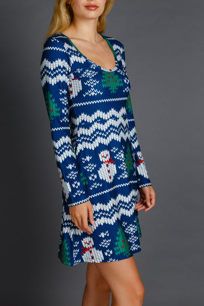 The Eggnog Aficionado | Snowman Print Christmas Skater Dress by Shinesty