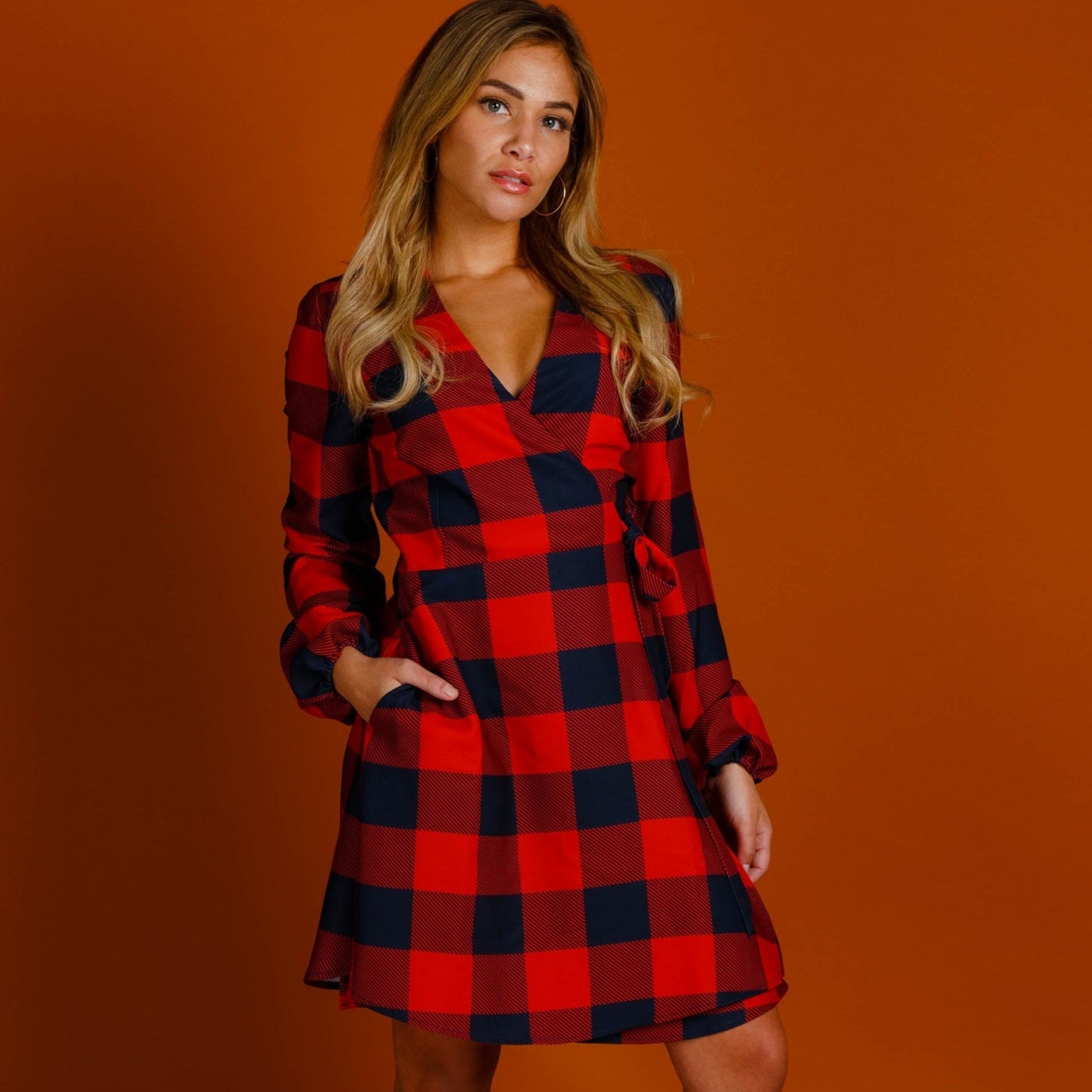 The Red & Black Lumberjack | Red Buffalo Check Christmas Wrap Dress by Shinesty