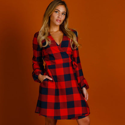 The Red & Black Lumberjack | Red Buffalo Check Christmas Wrap Dress by Shinesty