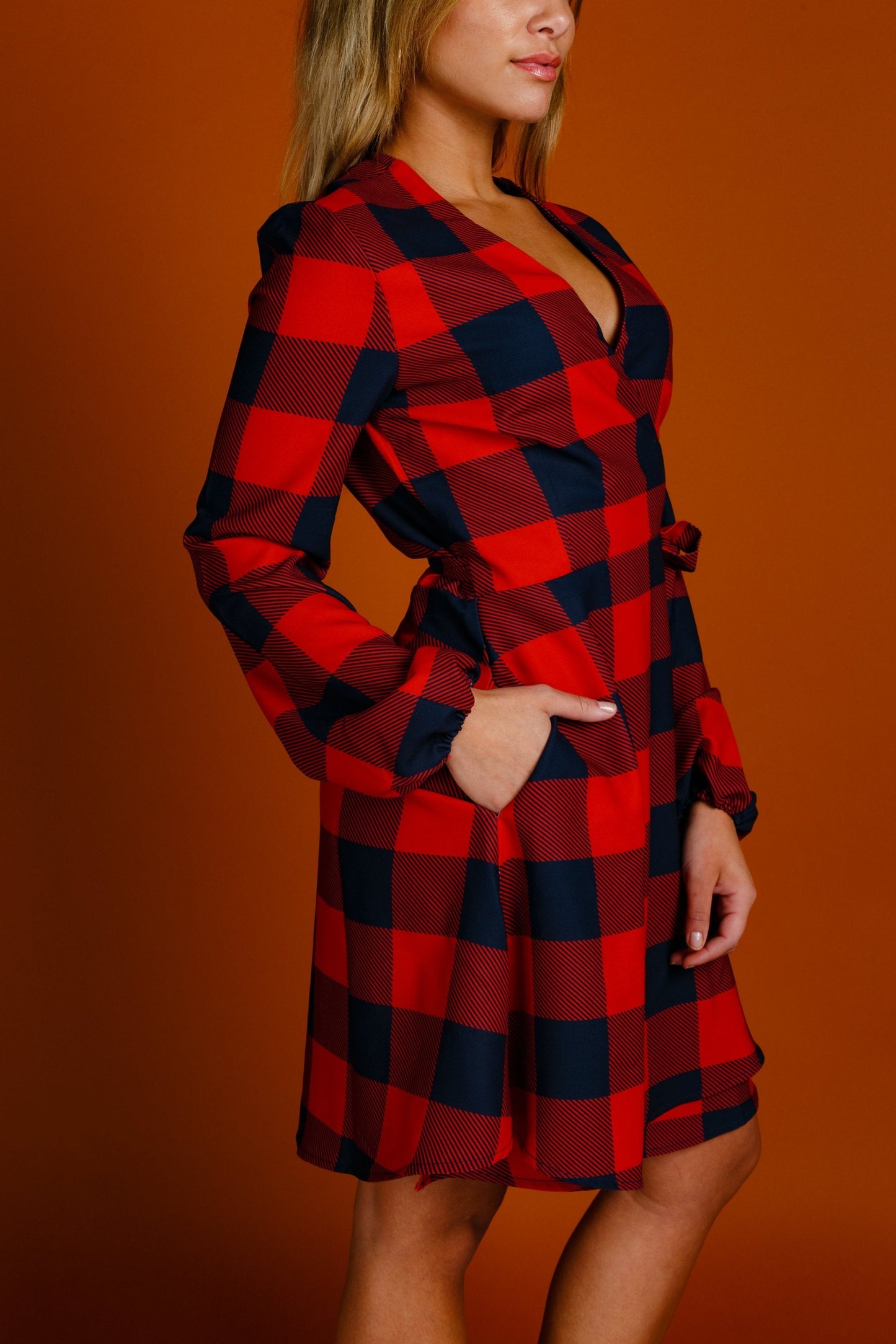 The Red & Black Lumberjack | Red Buffalo Check Christmas Wrap Dress by Shinesty