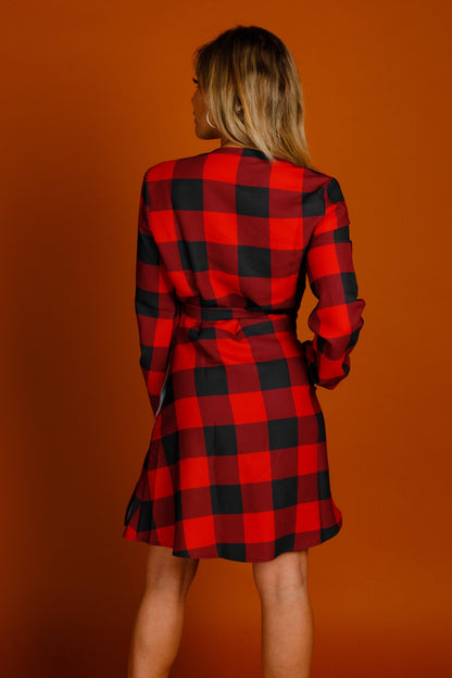 The Red & Black Lumberjack | Red Buffalo Check Christmas Wrap Dress by Shinesty