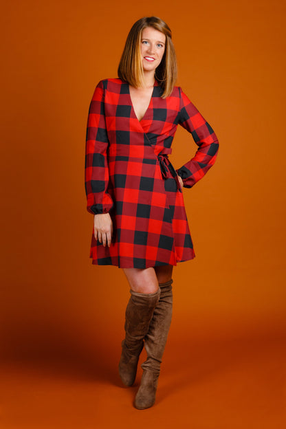 The Red & Black Lumberjack | Red Buffalo Check Christmas Wrap Dress by Shinesty