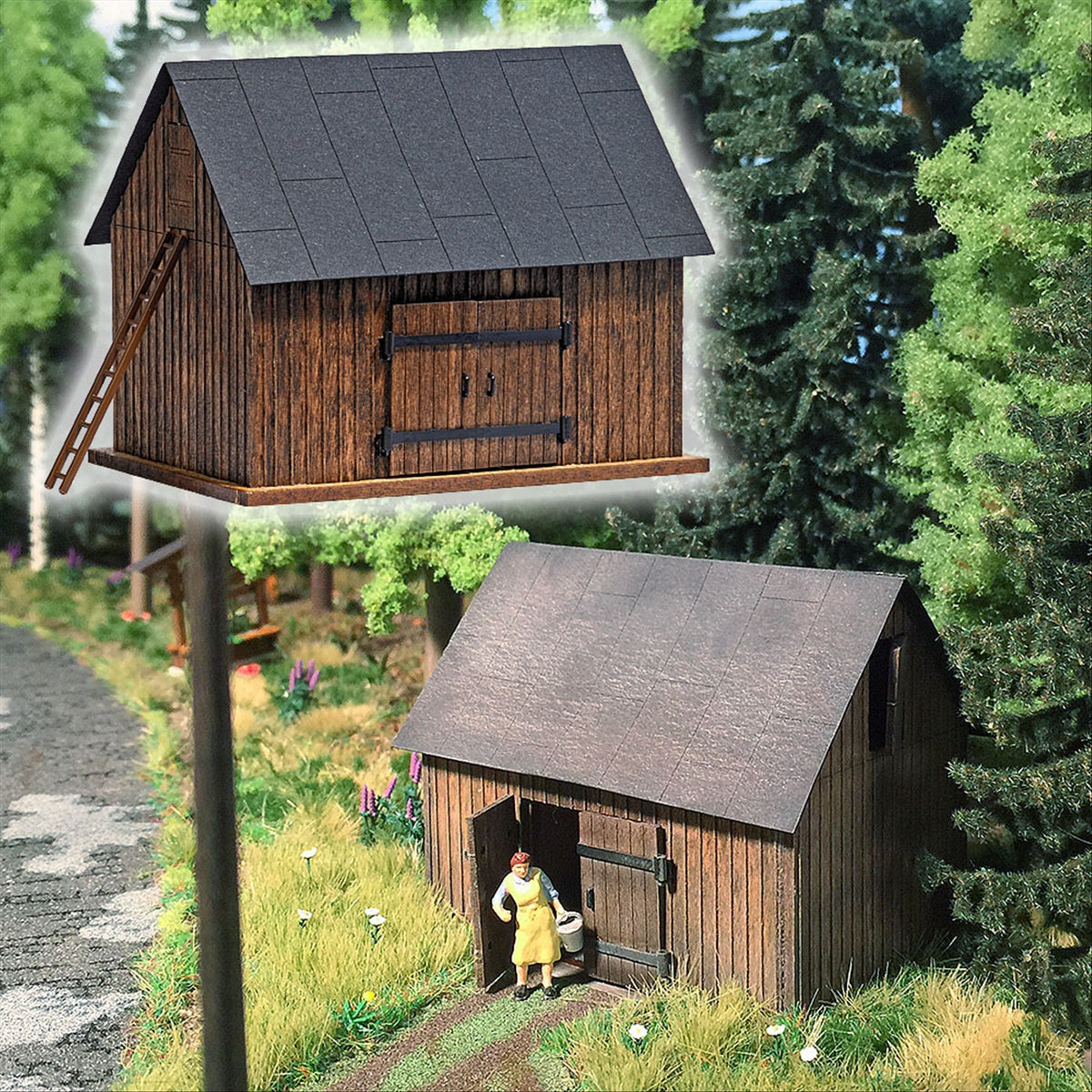 Busch 1500 HO Scale Small Wooden Field Shed Laser-Cut Kit