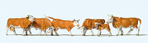 Preiser 10146 HO Scale Cows Brown, White pkg(6)