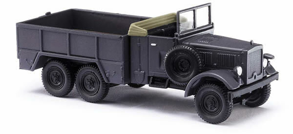 Busch 80031 HO Scale Unit Diesel Low-Side 3-Axle Truck w/Open Bed - Assembled -- Black, Beige