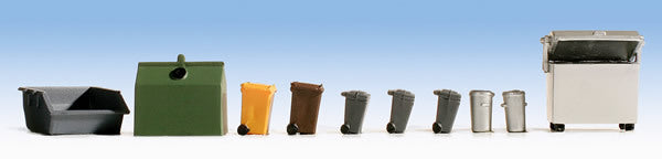 Noch 14825 HO Scale Street Accessories -- Trash Cans & Dumpster Set