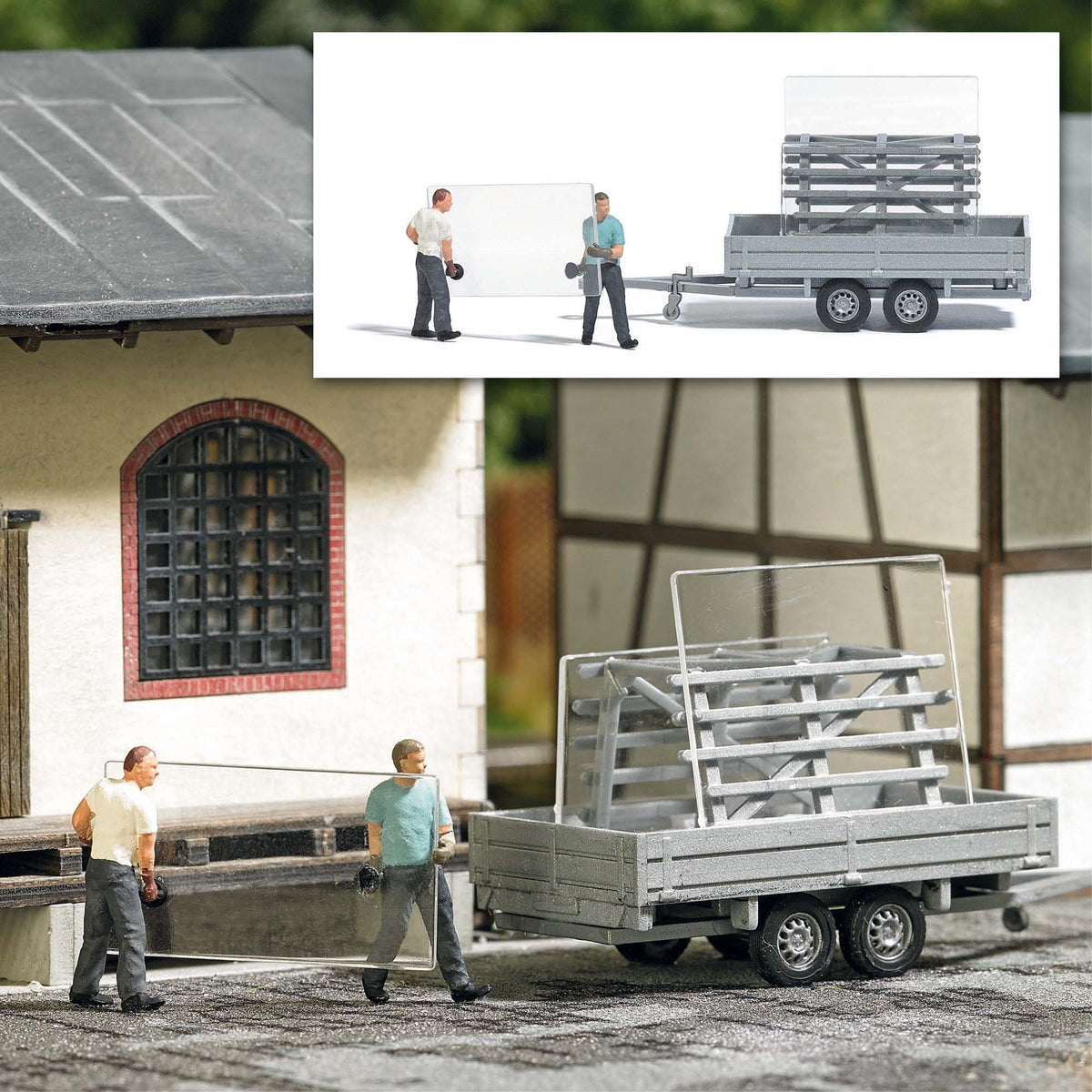 Busch 7905 HO Scale Glass Transport Trailer Action Set