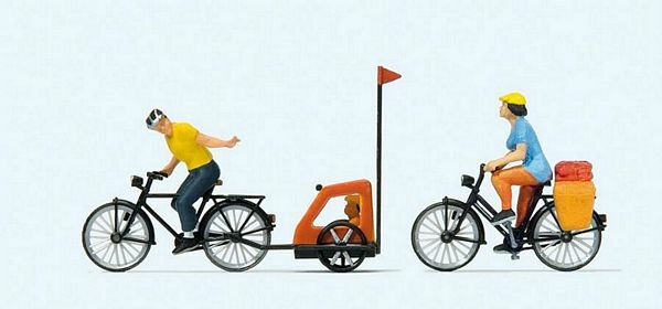 Preiser 10636 HO Scale Family Bicycle Ride Mother, Father, Toddler, 2