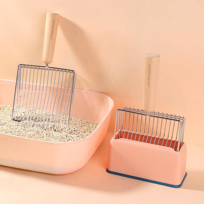 Metallic Cat Litter Scoop Set - Stylish Pet Waste Cleaning Tool With Wooden Handle by Dog Hugs Cat
