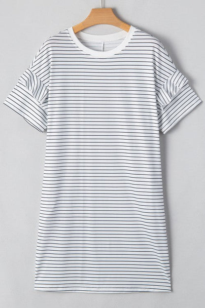 Stripe Round Neck Short Sleeve Mini Dress