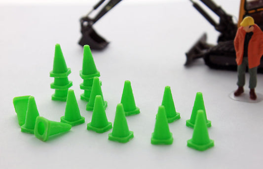 3D To Scale 50-110-LG 1/50 Scale Traffic Cones - 18 Pack Lime Green