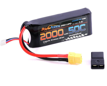 Powerhobby 2s 7.4v 2000mah 50c Lipo Battery w XT60 + Adapter